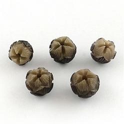 Black Undyed & Natural Bodhi Beads, Carved Lotus Beads, Buddha Beads, Black, 10~13.5x10~13mm, Hole: 2mm