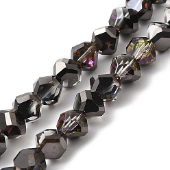 Gunmetal Plated Transparent Electroplate Glass Beads Strands, Faceted, Teardrop, Gunmetal Plated, 8~9x8.5~9x8.5~9mm, Hole: 1.5mm, about 50pcs/strand, 16.69''(42.4cm)