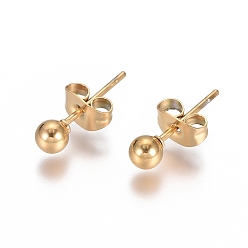Golden Ion Plating(IP) 304 Stainless Steel Stud Earrings, Ball Stud Earrings, with Earring Backs, Golden, 15x4mm, Pin: 0.8mm