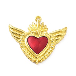 Golden Alloy Enamel Pendants, Golden, Heart with Wing Charm, Golden, 36x40x4mm, Hole: 1.8mm