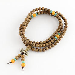 Bronze Biens à double usage, bois wengé bijoux bouddhiste de style wrap bracelets de perles rondes ou colliers, tan, 840 mm, 108 PCs / bracelet