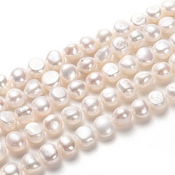 White Natural Cultured Freshwater Pearl Beads Strands, Two Sides Polished, White, 9~10x10mm, Hole: 0.8mm, about 37pcs/strand, 13.78 inch(35cm)