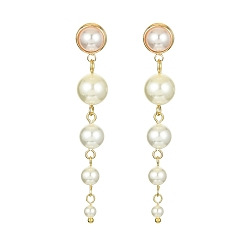 White Brass Dangle Stud Earrings, Natural Pearl Beaded Tassel Earrings, White, 62x10mm