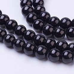 Черный Окрашенные стеклянные бусины , спекающийся лак, круглые, чёрные, 6 мм, отверстие : 1.3~1.6 мм, около 133 шт / нитка, 31.4 дюйм