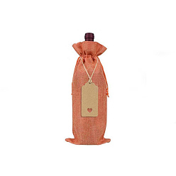 Salmon Rectangle Linenette Drawstring Bags, with Price Tags & Cords, for Wine Bottle Packaging, Salmon, 36x16cm