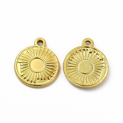 Real 18K Gold Plated Ion Plating(IP) 304 Stainless Steel Pendant Cabochon Settings, Flat Round, Real 18K Gold Plated, Tray: 4.5mm, 17x14x2mm, Hole: 1.4mm