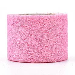Pink Sparkle Lace Fabric Ribbons, with Glitter Powder, for Wedding Party Decoration, Skirts Decoration Making, Pink, 2 inch(5cm), 10 yards/roll