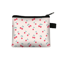 Misty Rose Cherry Pattern Cartoon Style Polyester Clutch Bags, Change Purse with Zipper & Key Ring, for Women, Rectangle, Misty Rose, 13.5x11cm