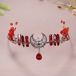 Red Moon Sun Metal Hair Bands, Natural Quartz Wrapped Hair Hoop for Bridal Crown Hair Accessories, Red, 450mm