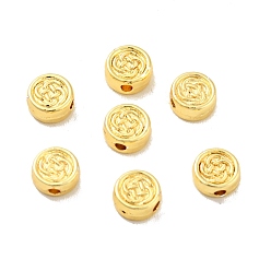 Real 18K Gold Plated Rack Plating Alloy Beads, Long-Lasting Plated, Cadmium Free & Lead Free, Flat Round with Flower, Real 18K Gold Plated, 6x3mm, Hole: 1.4mm