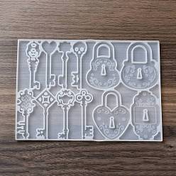 White Key & Lock Pendant DIY Silicone Pendant Molds, Resin Casting Molds, White, 142x201x6.5mm, Inner Diameter: 69x19~53mm