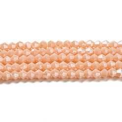 Bisque Opaque Solid Color Electroplate Glass Beads Strands, Pearl Luster Plated, Faceted, Bicone, Bisque, 4x4mm, Hole: 0.8mm, about 87~98pcs/strand, 12.76~14.61 inch(32.4~37.1cm)