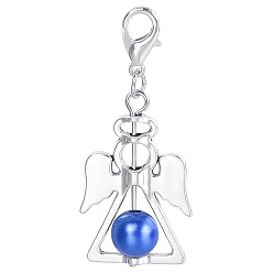 Royal Blue Alloy Angel Pendant Decorations, with CCB Imitation Pearl, Royal Blue, 4.4x1.9cm