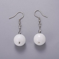 White 304 Stainless Steel Dangle Earrings, with Ceramic Beads, Round, White, 52mm, Pin: 0.8mm