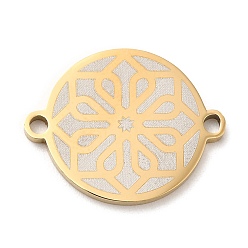 Golden Ion Plating(IP) 304 Stainless Steel Connector Charms, Flat Round Links with Flower Pattern, Golden, 16x20x1.5mm, Hole: 1.6mm