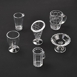 Прозрачный 6 прозрачный пластиковый набор игровых чашек для еды, моделирование миниатюрных чашек, детские игрушки из глины, прозрачные, 25~43x21~31x29~50 мм, отверстие : 1.6~1.8 мм, 6 шт / комплект