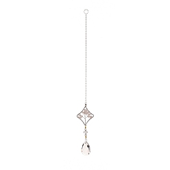Rhombus Perles acryliques en forme de larme grosses décorations pendantes, capteurs de soleil suspendus, avec des perles éclatées de quartz rose, arbre de la vie, losange, 374mm