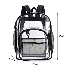 Black Transparent PVC & Nylon Backpacks, for Women Girls, Black, 36x28x12cm