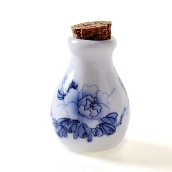 Azul Royal Botella de perfume vacía de aceite esencial de porcelana hecha a mano con patrón de peonía, botella recargable, azul real, 3~5 cm