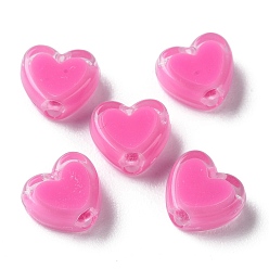 Ярко-Розовый Сердце акриловые бусины, бусина в бусине, ярко-розовый, 7x8x4 мм, отверстие : 1.8 мм, Около 2777 шт / 500 г