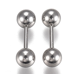Stainless Steel Color 304 Stainless Steel Ball Stud Earrings, Barbell Cartilage Earrings, Stainless Steel Color, 12~13x3mm, Pin: 1mm, 24pairs/set