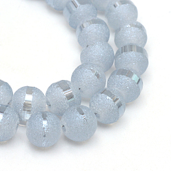 Light Steel Blue Electroplate Glass Bead Strands, Frosted, Rainbow Plated, Round, Light Steel Blue, 4~4.5mm, Hole: 1mm, about 100pcs/strand, 15.7 inch