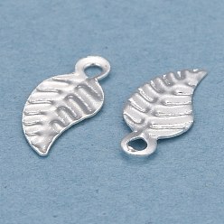 925 Sterling Silver Plated Brass Charms, Leaf, 925 Sterling Silver Plated, 9x4x0.2mm, Hole: 1mm