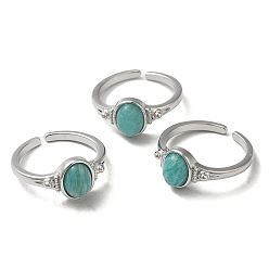 Amazonite Natural Amazonite Oval Open Cuff Rings, Platinum Brass Finger Ring, Cadmium Free & Lead Free, US Size 7(17.3mm)