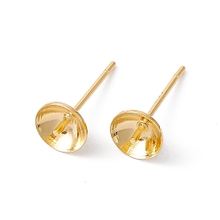 Real 18K Gold Plated Rack Plating Brass Stud Earring Findings, with 925 Silver Pin, for Half Drilled Beads, Long-Lasting Plated, Cadmium Free & Lead Free, Real 18K Gold Plated, 14.5x6mm, Pin: 0.7mm