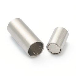 Stainless Steel Color 304 Stainless Steel Magnetic Clasps with Glue-in Ends, Column, Stainless Steel Color, Hole: 5mm, 16mm