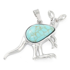 Synthetic Turquoise Synthetic Turquoise Pendants, with Platinum Tone Brass Findings, Kangaroo, 34x48x6.5~7mm, Hole: 5.5x7mm