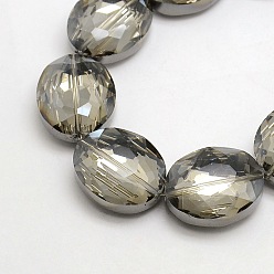 Gray Faceted Electroplate Crystal Glass Oval Beads Strands, Rainbow Color Plated, Gray, 24x20x10mm, Hole: 1mm, about 30pcs/strand, 28.3 inch
