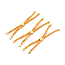 Dark Orange Half Finished Twisted Milan Rope Slider Bracelets, with Rack Plating Brass Cord Ends & Open Loop, Cadmium Free & Lead Free, for Connector Charm Bracelet Making, Golden, Dark Orange, 222~230x3mm