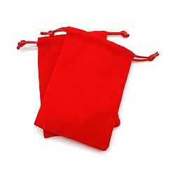 Rouge Sac de rangement en velours, sac de cordon, rectangle, rouge, 10x8 cm
