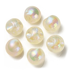 Beige Placage uv perles acryliques irisées arc-en-ciel, avec de la poudre de paillettes, ronde, beige, 18.5mm, Trou: 4mm