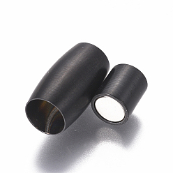 Gunmetal 304 Stainless Steel Magnetic Clasps with Glue-in Ends, Matte, Oval, Gunmetal, 14x8mm, Hole: 5mm