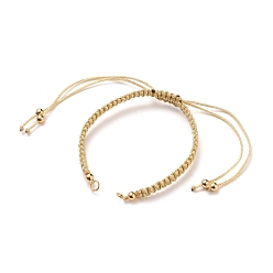 Wheat Adjustable Braided Polyester Cord Bracelet Making, with 304 Stainless Steel Open Jump Rings, Round Brass Beads, Wheat, Single Chain Length: about 6-1/4 inch(16cm)