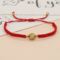 Gemstone Bracelet de perles tressées rondes avec pierres précieuses, bracelet réglable rouge, perle: 8 mm