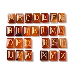 Ágata Roja 26 piezas de rectángulo curativo de cornalina natural con decoraciones de exhibición de letras a ~ z, adorno de piedra de energía reiki, 20x15x6.5 mm