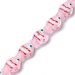 Perlas de Color Rosa Hilos de abalorios de murano hechos a mano, con esmalte, pescado, rosa perla, 14x10x6 mm, agujero: 1.2 mm, sobre 25 unidades / cadena, 13.98'' (35.5 cm)