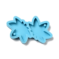 Deep Sky Blue Maple Leaf DIY Pendant Silicone Molds, Resin Casting Molds, for UV Resin & Epoxy Resin Jewelry Making, Deep Sky Blue, 40x69.5x7mm, Hole: 3mm, Inner Diameter: 28x35mm