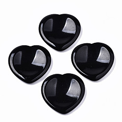 Obsidienne Pierre d'inquiétude de pouce d'obsidienne naturelle, pierres de paume de poche, pour guérir le soulagement du stress reiki, forme de coeur, 39~40x39~40x5~6mm