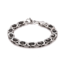 Stainless Steel Color 304 Stainless Steel Byzantine Chains Bracelet, Two Tone Highly Durable Bracelet for Men Women, Electrophoresis Black & Stainless Steel Color, 7-3/4 inch(19.7cm)