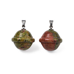 Unakite Natural Unakite Pendants, with Stainless Steel Color Tone Stainless Steel Findings, Planet, 22.5x20mm, Hole: 3x5mm