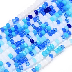 Deep Sky Blue Glass Beads Strands, Faceted, Rondelle, Deep Sky Blue, 2~3.2x1.8~2.6mm, Hole: 0.8mm, about 185~186pcs/Strand, 15.55~15.75 inch(39.5~40cm)