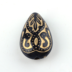 Noir Perles acryliques de placage de larme, métal doré enlaça, noir, 18x11.5x7.5mm, trou: 1.5 mm, environ 588 pcs / 500 g