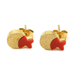 Golden Acrylic Fish Stud Earrings, Ion Plating(IP) 304 Stainless Steel Earrings, Golden, 8x10.5mm