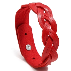 Red Imitation Leather Braided Cord Bracelets, with Alloy Finding, Red, 8-7/8 inch(22.5cm)