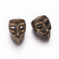 Античная Бронза Сплавочные овальные бусины тибетского стиля , маска, античная бронза, 14.5x10x9.5 мм, отверстие : 1.5 мм
