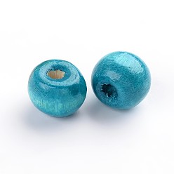 Deep Sky Blue Natural Wood Beads, Rondelle, Lead Free, Dyed, Deep Sky Blue, 8mm, Hole: 3mm, about 5600pcs/1000g